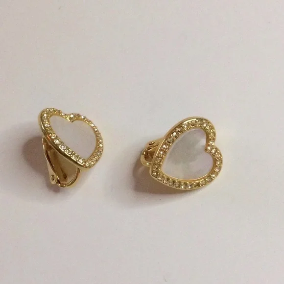 CAROLEE HEART SHAPED MOTHER OF PEARL EARRINGS GOLD PLATED CLIP ON - Picture 6 of 9